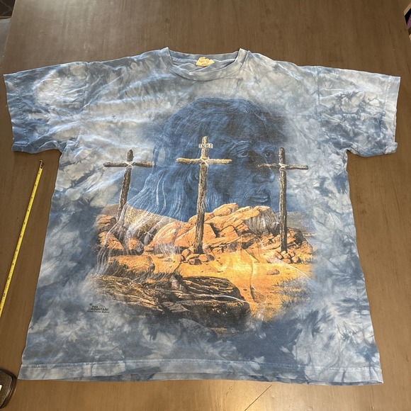 The Mountain Other - Vtg 2002 JESUS CHRIST The MOUNTAIN Crucifixion Tie Dye Adult T-Shirt L Blaylock